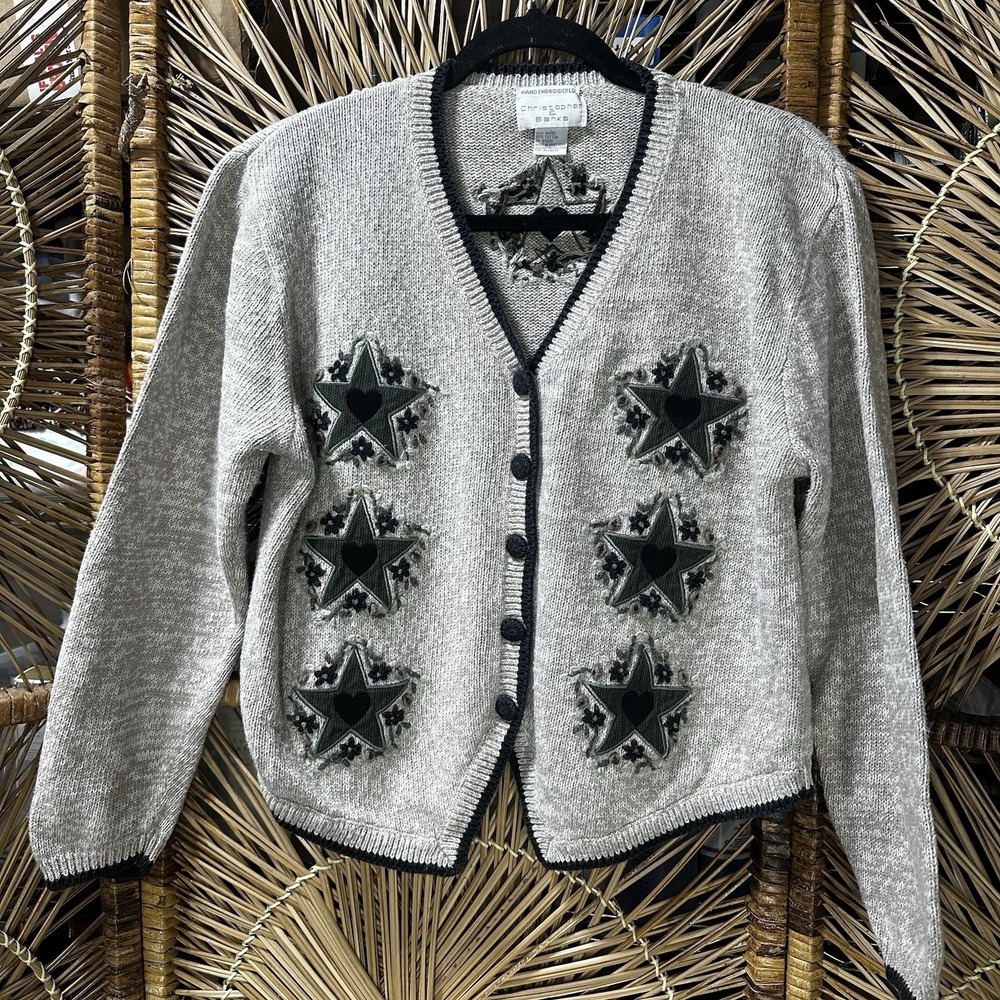 Hand Embroidered Christopher And Banks Sweater Granny Core Cottage Core Cardigan